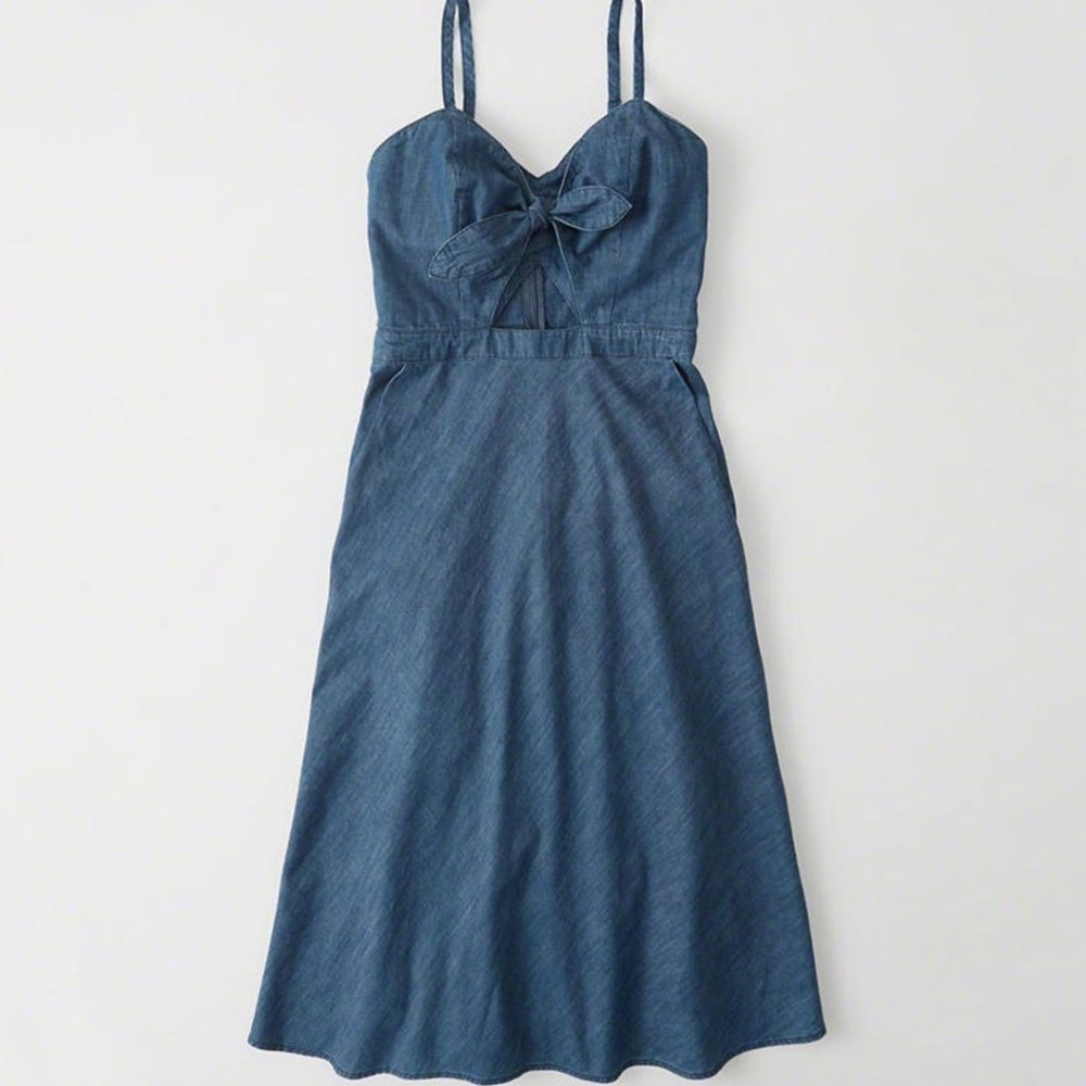 Abercrombie & Fitch Knot Front Denim Midi Dress